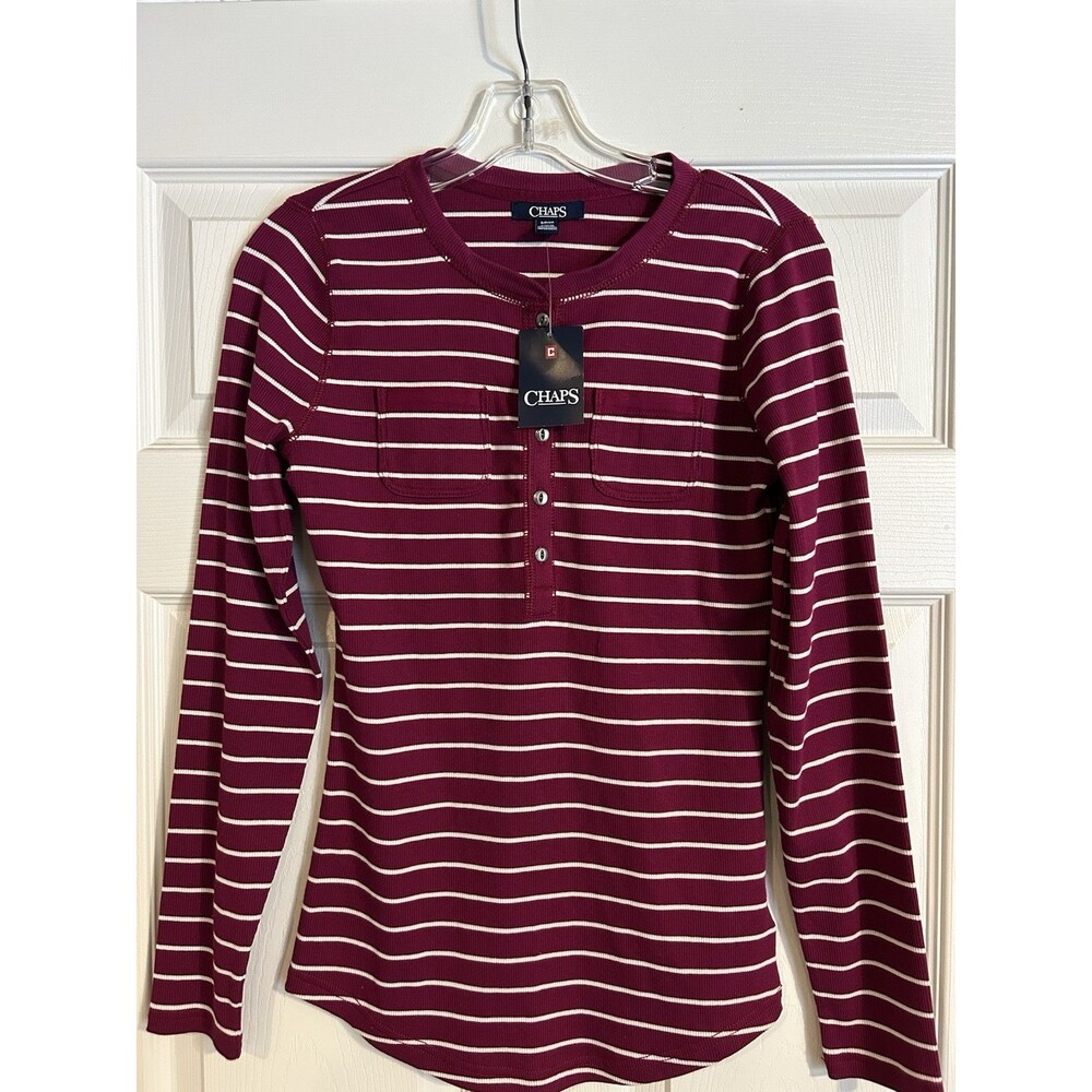 Chaps Womens Sleeve Chest Pocket Henley Top Size Small